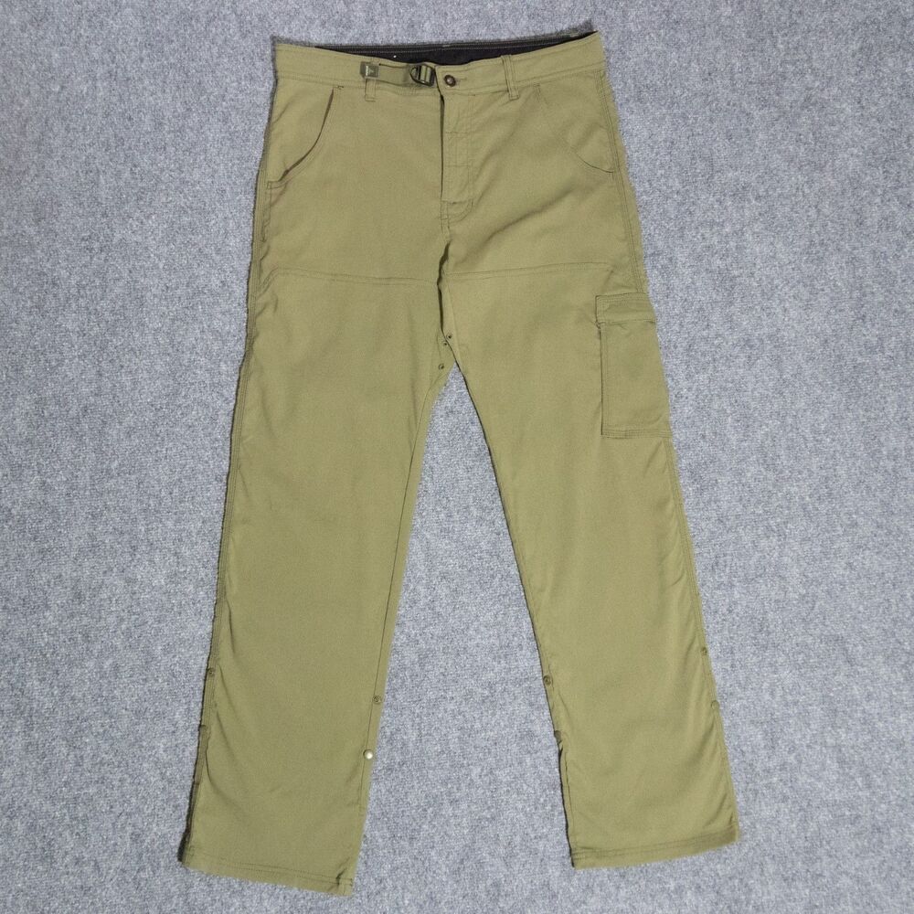 Prana Zion Cargo Stretch Straight Green Belted Hiking Pants Men's Medium x 32